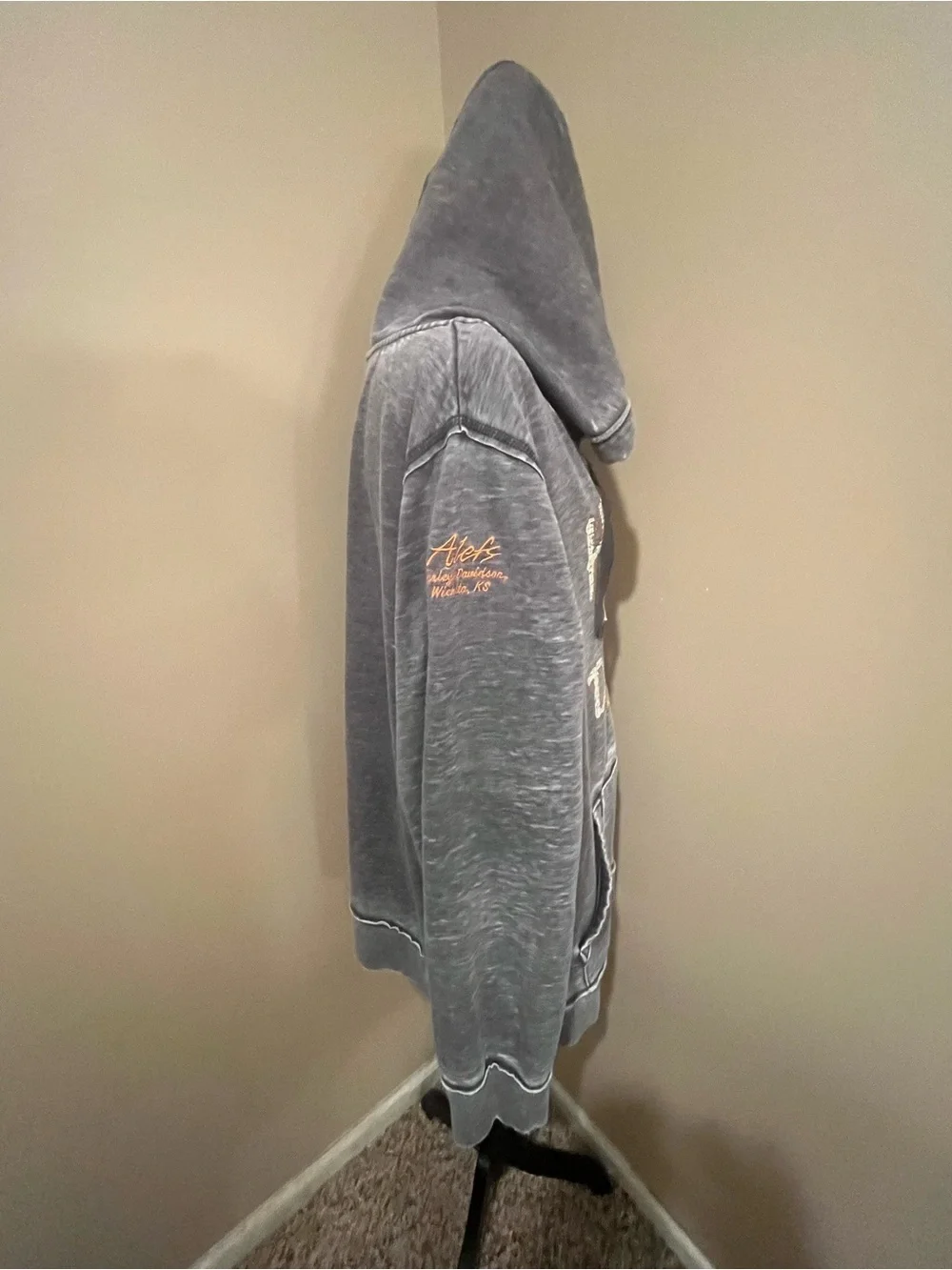 Harley-Davidson Vintage-Wash Lightweight Gray Zip Hoodie Logo & logo tab, 2X